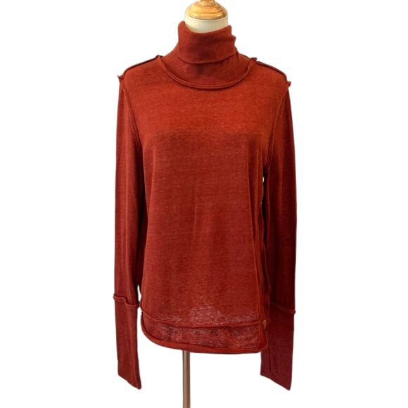 Free People We the Free Orange Rust Turtleneck Funnel Neck Knit Top Large - Picture 2 of 11